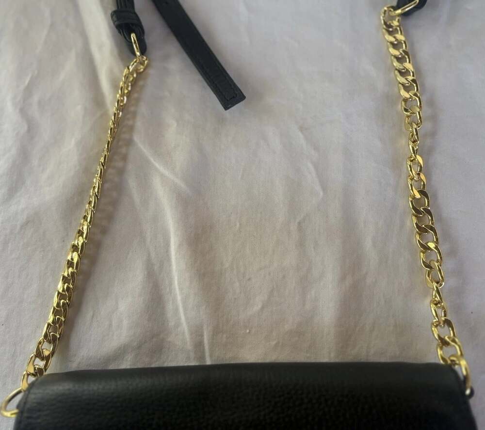 STELLA & MAX Black Faux Leather Small Crossbody Bag Gold Chain Snap Closure - Picture 9 of 9